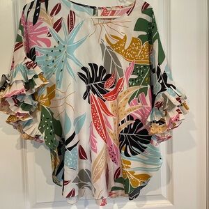 JODIFL Multicolor Tropical Ruffle Blouse